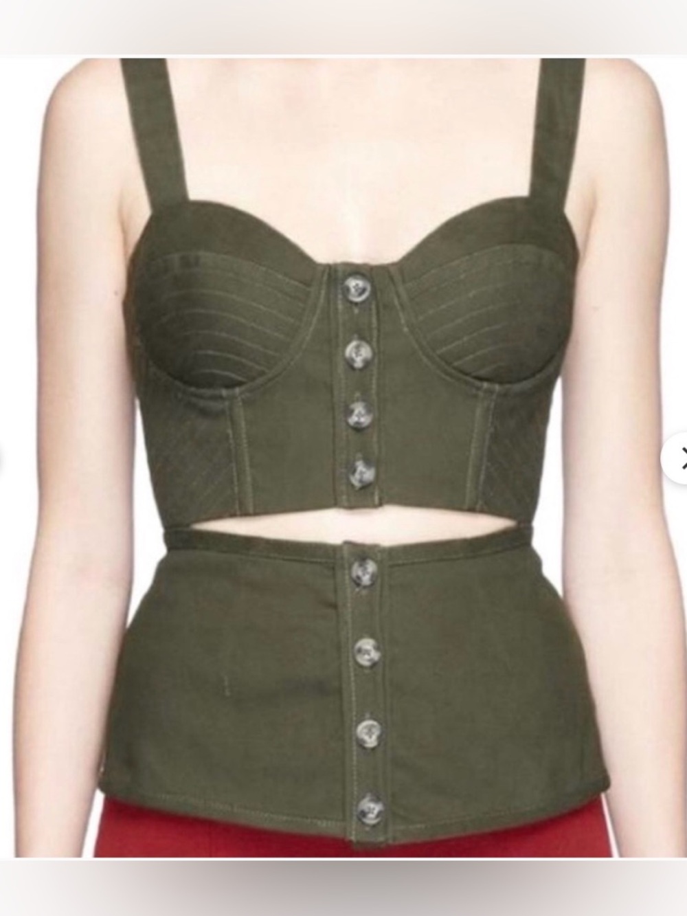 Self-Portrait Olive Green Bustier Button-Front Camisole